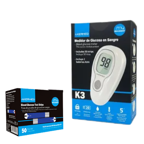GLUCOMETRO EQUIPO + 50 TIRAS REACTIVAS (AKERMED)